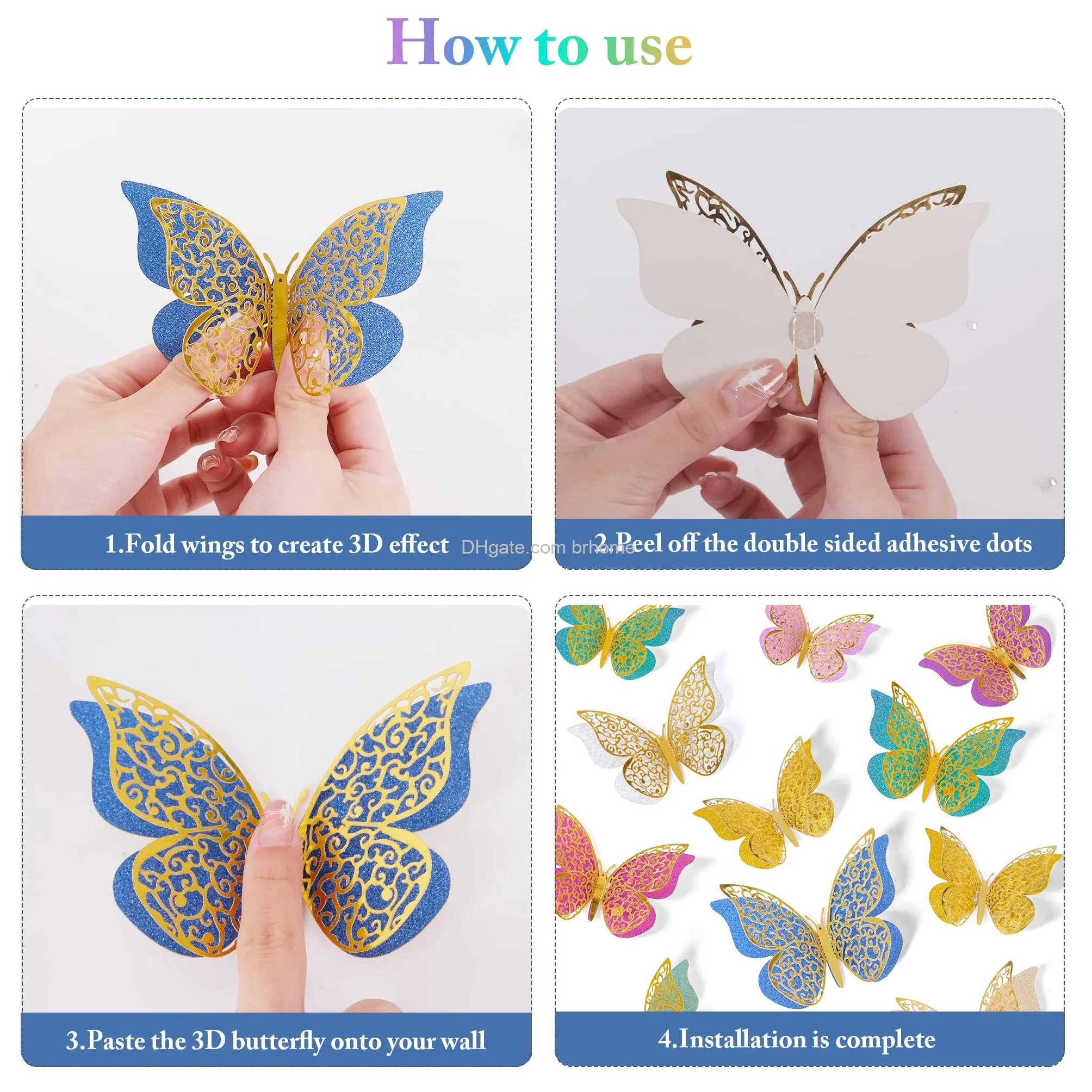3d butterfly wall decor butterfly decorations double layers wall stickers for party decorations baby show decorations wedding decor room dcor diy gift gold