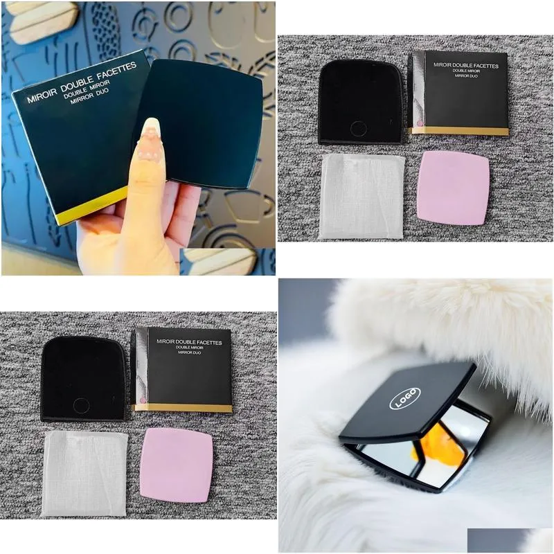 brand folding compact face mirrors with velvet dust bag mirror black portable classic style makeup tools