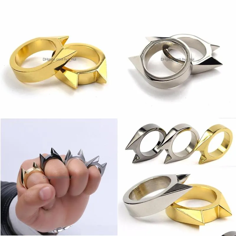 women men 1pcs safety survival edc self defence stainless steel finger defense ring tool silver gold black color 0s6k