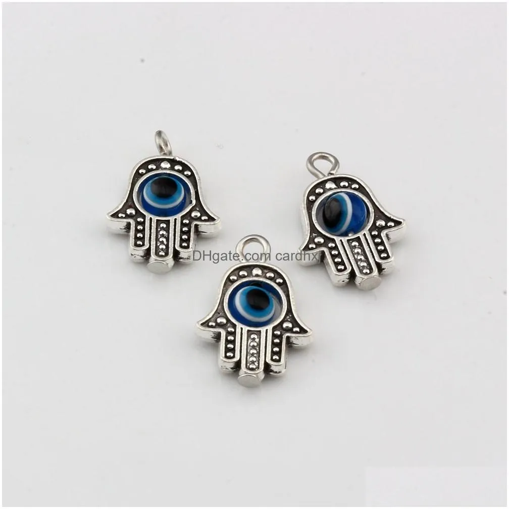 Charms 100Pcs Antique Sier Huge Hamsa Hand Evil Eye Kabh Charms Pendants 28Mm Good Luck Jewelry Jewelry Findings Components Dhkrg