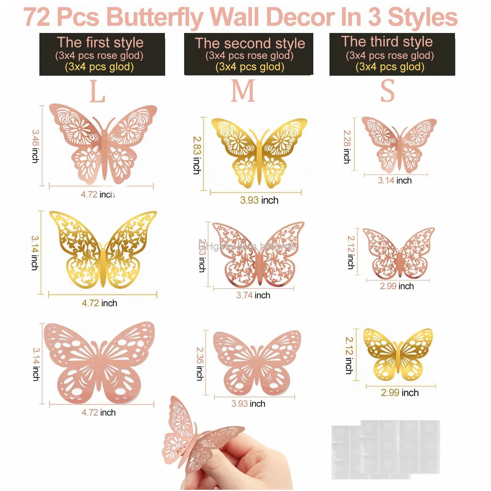 butterfly wall decor 3 styles 3 sizes 3d butterfly gold and rose gold butterfly wedding decorations birthday party decorations girls bedroom decoration glod and rose gold