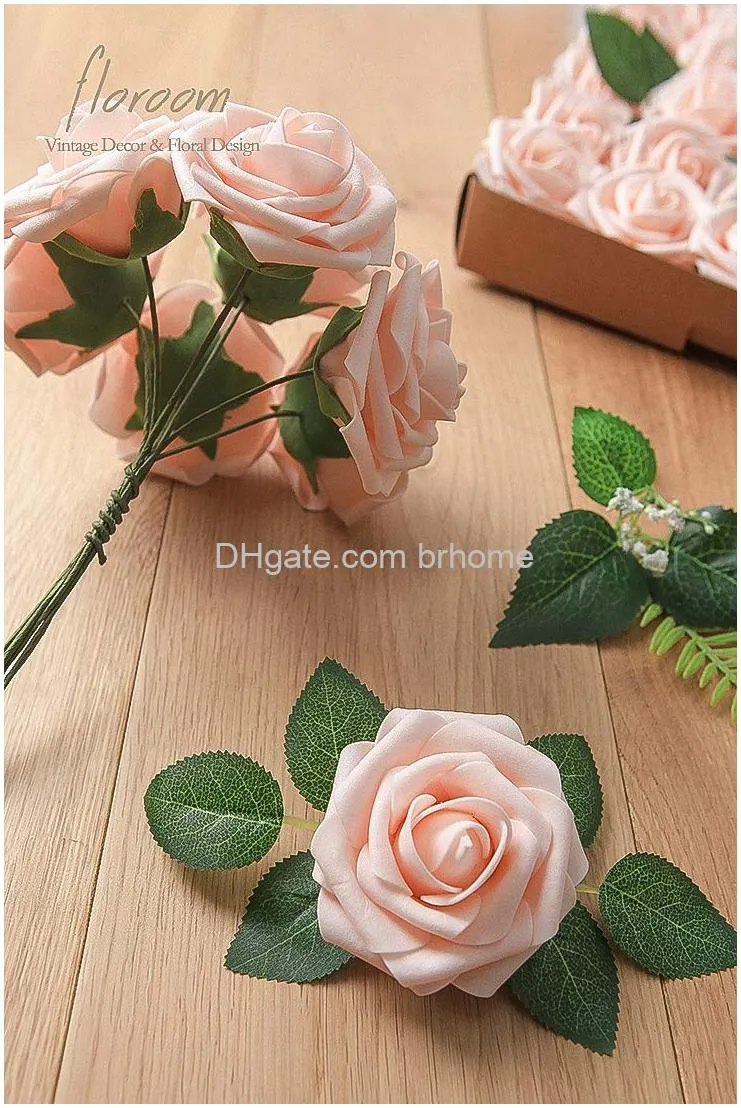artificial flowers real looking blush foam fake roses with stems for diy wedding bouquets bridal shower centerpieces party decorations