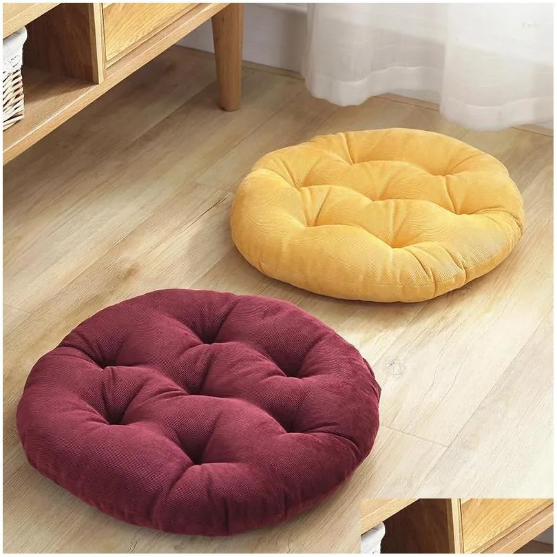 Pillow 42/55Cm Thick Round Japan Futon Floor Pad Solid Color Hassock Chair Seat Cushion Tatami Mattress Pouf Sitting Home Decor Drop Otdsa