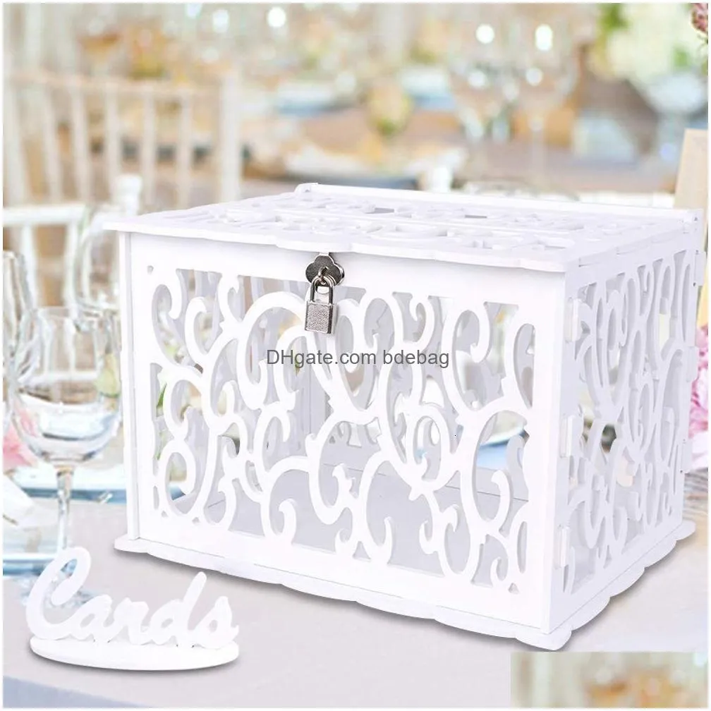 other event party supplies ourwarm diy white wedding card box with lock pvc graduation perfect for weddings baby showers birthdays