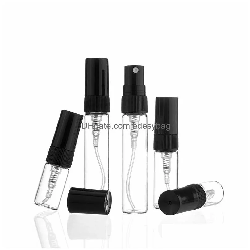 wholesale 2ml 3ml 5ml 10ml black clear portable mini perfume glass bottle empty cosmetics bottles sample thin glass vials
