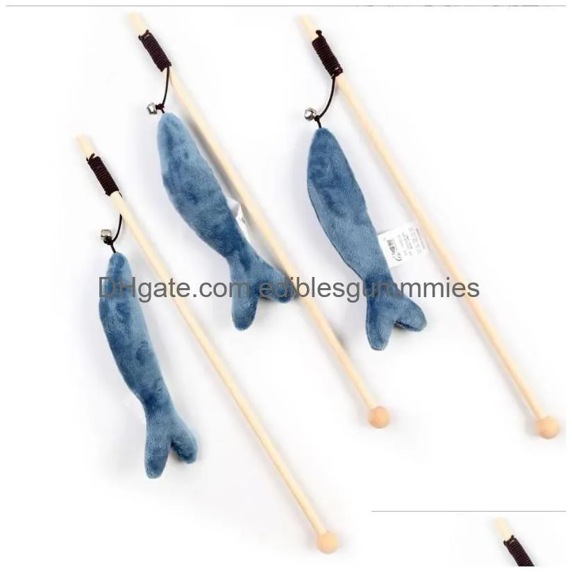 Cat Toys Plush Blue Whale Wand With Bell Kitten Fishes Teaser Sticks Chew Interactive Wood Fishing Rod Pet Plaything Gift Ideas Drop Dhd12