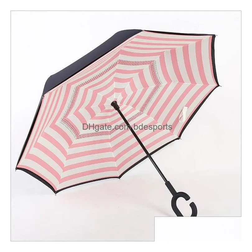 Double Layer Inverted Umbrella Cars Reversible Umbrella C-Hook Waterproof Reverse Folding Inverted Chuva