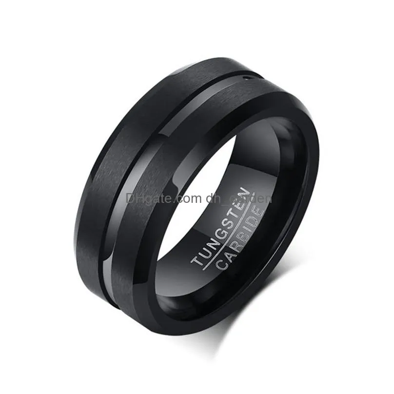 Fashion 8MM Mens Stainless Steel Rings Colorful Groove Beveled Edge Wedding Engagement Ring Mens Anniversary Jewelry