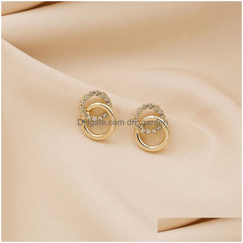 Simple Double Circle Gold Color Metal crystal Drop Earrings For Women Fashion Small Pendientes Jewelry Best Friend Gifts