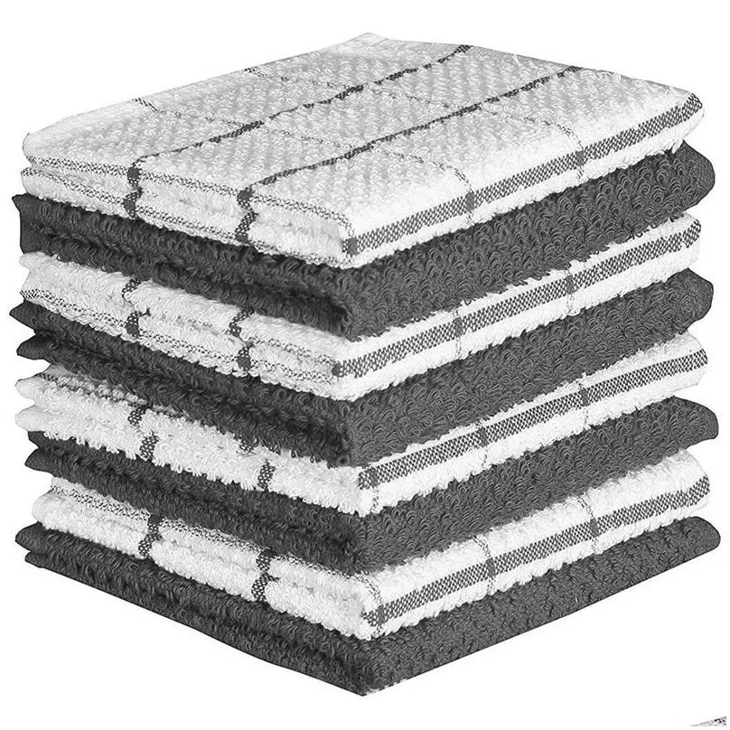 Towel Cotton 30X30Cm/12X12Inch Dish Towel Soft Super Absorbent Wi Rags Lattice Designed Bathroom Kitchen Tea Bar Towels Home Glass Han Dhjys