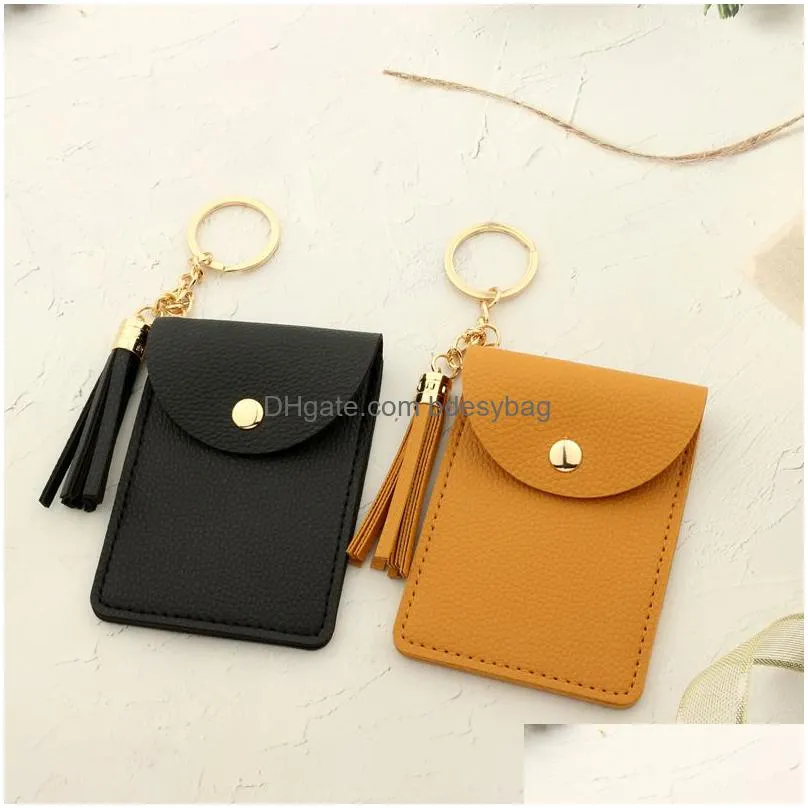pu leather card holder ladies wallet coin fashion keychain party favor wholesale bracelet keyring for women tassel bag