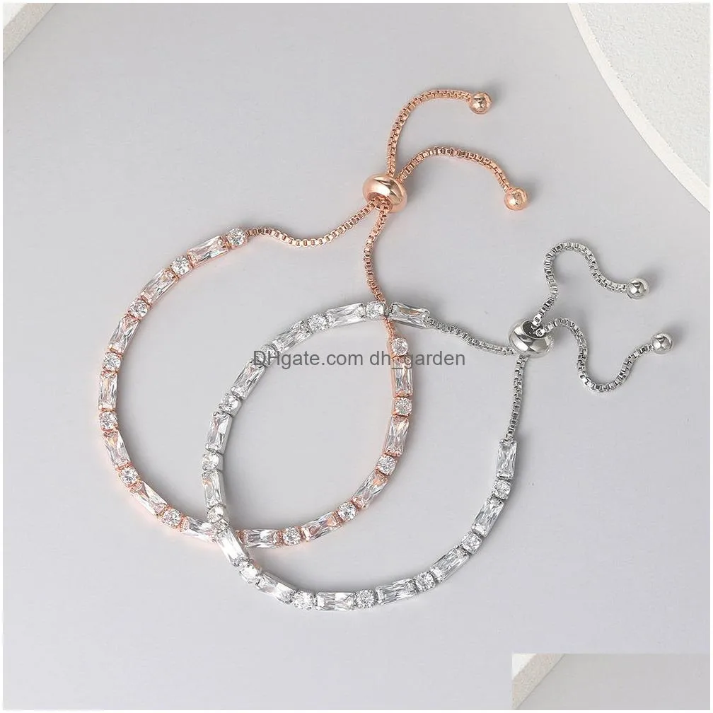 Geometry Tennis Bracelet For Women Gift Kpop Zircon Rose Gold Color Handmade Wedding Adjustable Bracelets Jewelry H028