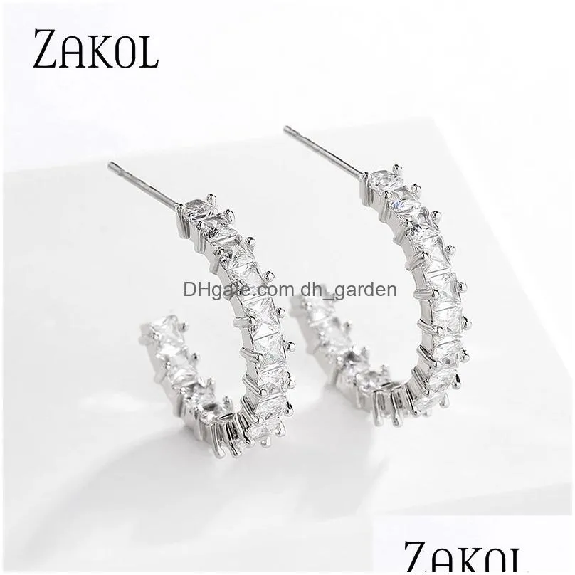 Trendy Baguette Cubic Zirconia Earring T Stone Hoop Earrings For Women Fashion Circle Bridal Wedding Accessories
