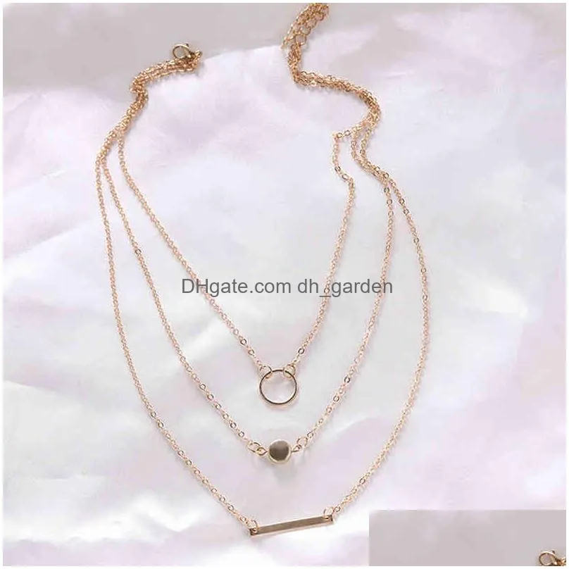 Fashion Statement Multilayer Necklace Multi-element Metal Rod Circles Geometric Round Chokers Necklaces Women Jewelry