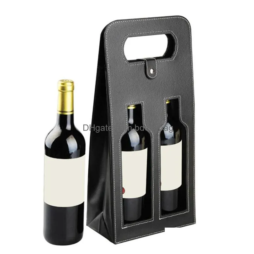 wholesale wine bags high-quality red wine carrier gift packing box with leather tote hollow wine bag