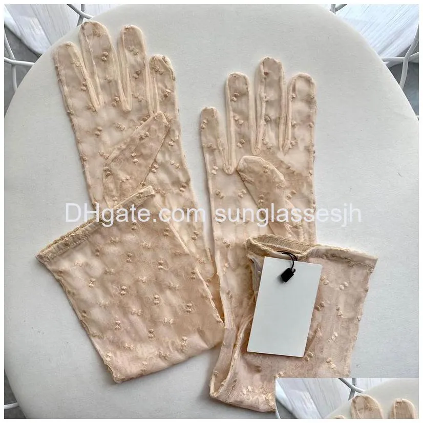 chic letter embroidery lace gloves sunscreen drive mittens women long mesh glove with gift box