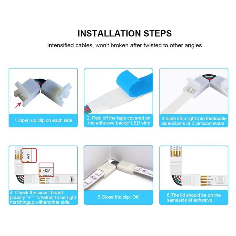 l shape 4 pin connectors angle adjustable lighting accessories led strips connector 10mm width 5050 3528 smb leds strip lights 90 degree