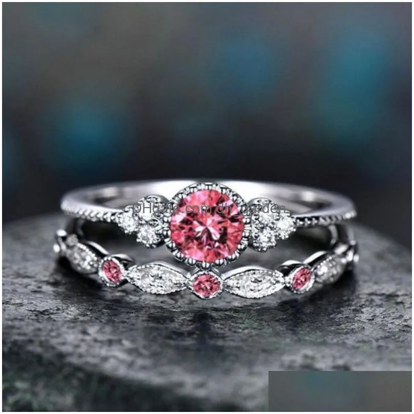 2Pcs/Set Classic Ring Created Birthstone Delicate Slim Ring for Women