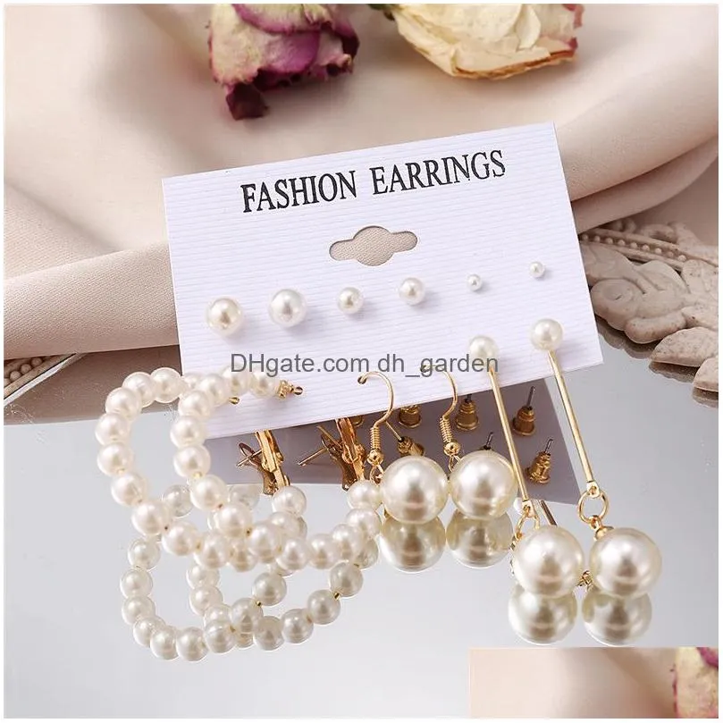 17KM Vintage Pearl Earrings charm For Women Big Gold Cross Set of Earring Long Tassel Butterfly Dangle Drop 2021 Jewelry