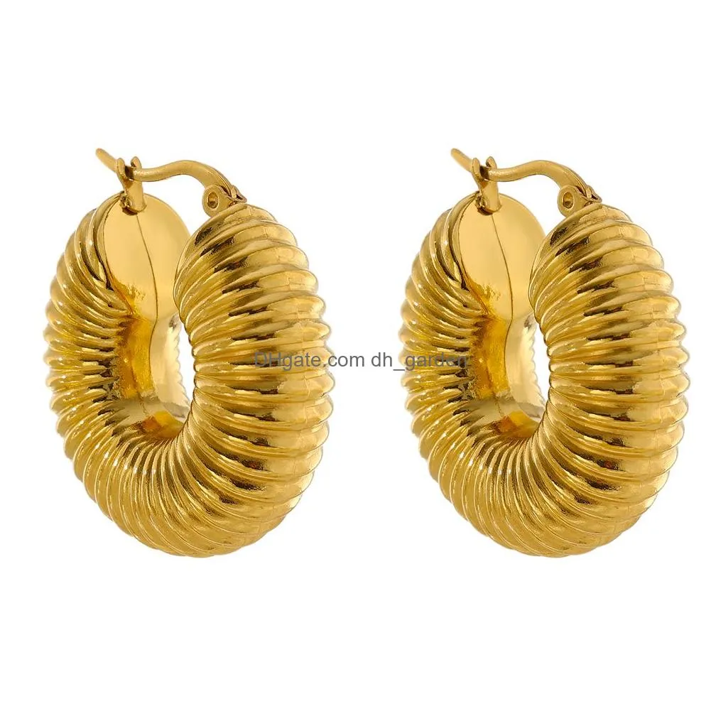 Round Chunky Hoop Earrings Gold Stainless Steel Bijoux Ete Jewlery New Metal Accessories Waterproof