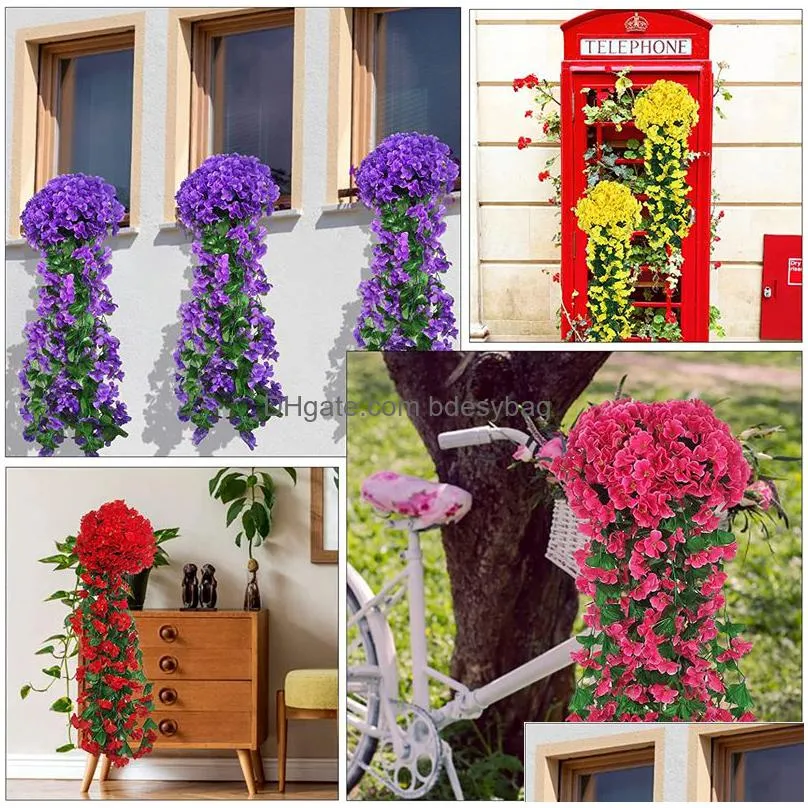 s violet artificial flower wall hanging simulation violet orchid fake silk vine flowers wedding party home garden balcony