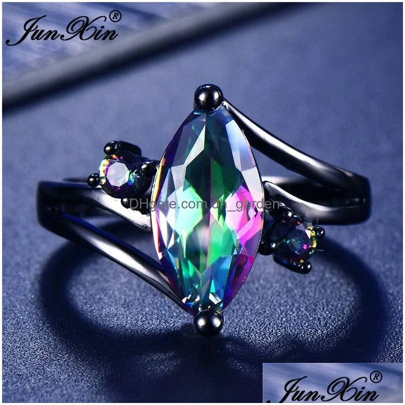 Unique Mystery Female Girls Rainbow Ring Fashion Black Gold Jewelry Bohemian Vintage Wedding Rings For Women