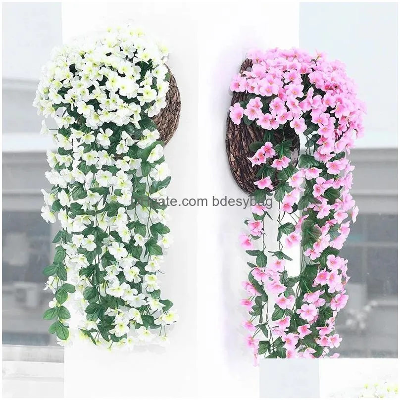 s violet artificial flower wall hanging simulation violet orchid fake silk vine flowers wedding party home garden balcony