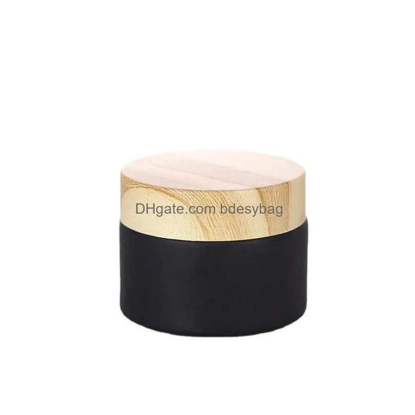 wholesale 5g-50g black frosted glass jar cream bottles round cosmetic jars hand face packing bottle with wood grain cover