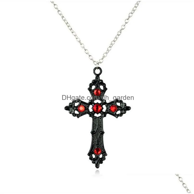 Shine Crystal Zircon Cross Pendant Necklace For Women Girl Zircon Thin Chain Necklaces Punk Teenger Party Jewelry