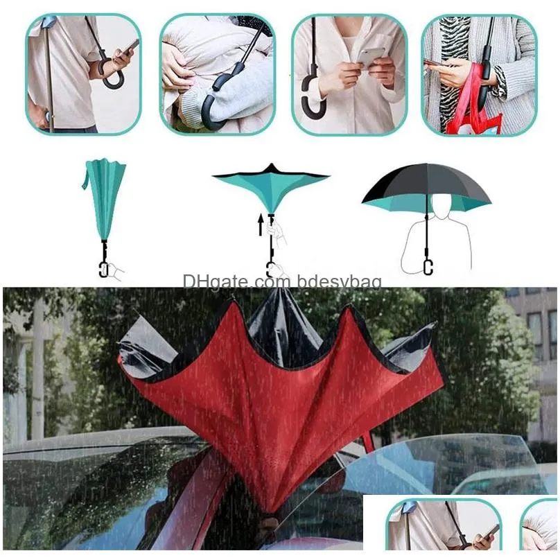 reverse upside down umbrella with c-shaped handle windproof rain umbrella for women and men