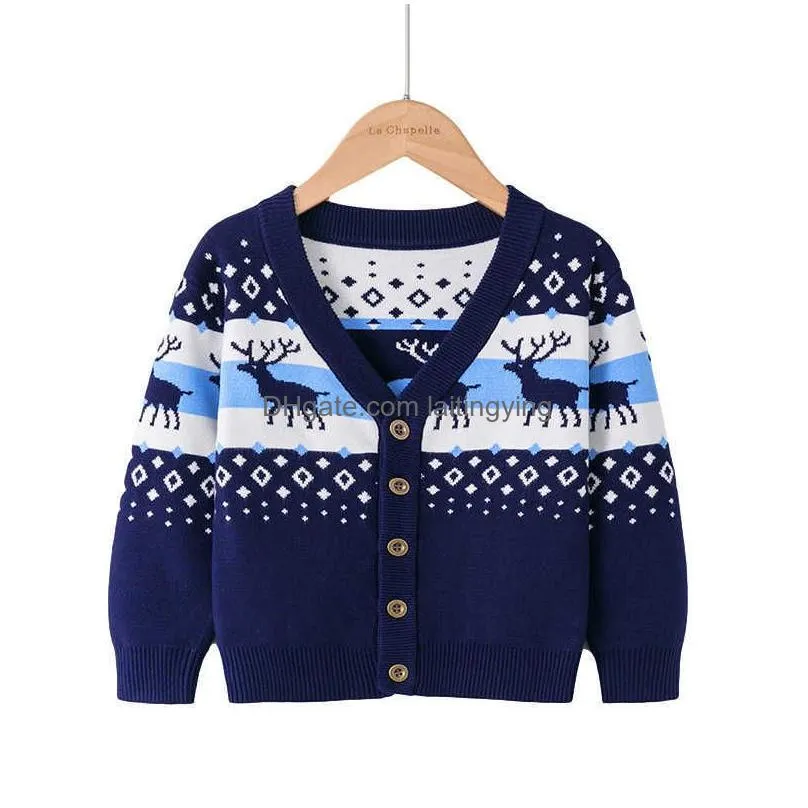 2021 kids girl sweater boys pullover children winter tops christmas print sweaters clothes autumn knitting warm sweater 3-7y y1024