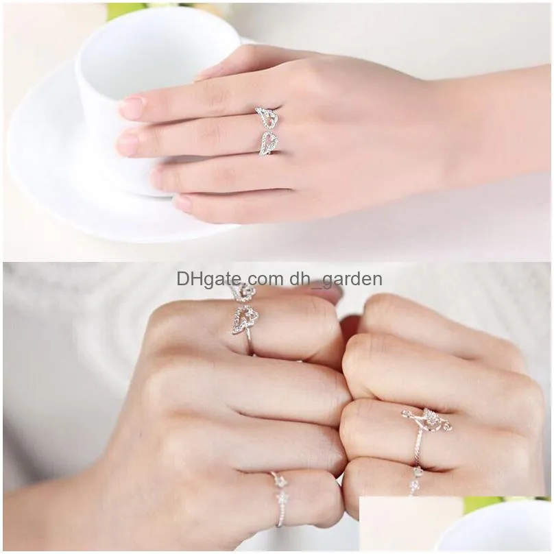 Angel Wings Ring Adjustable Rhinestone Finger Rings For Women Silver Color Female Party Birthday Jewelry Gift