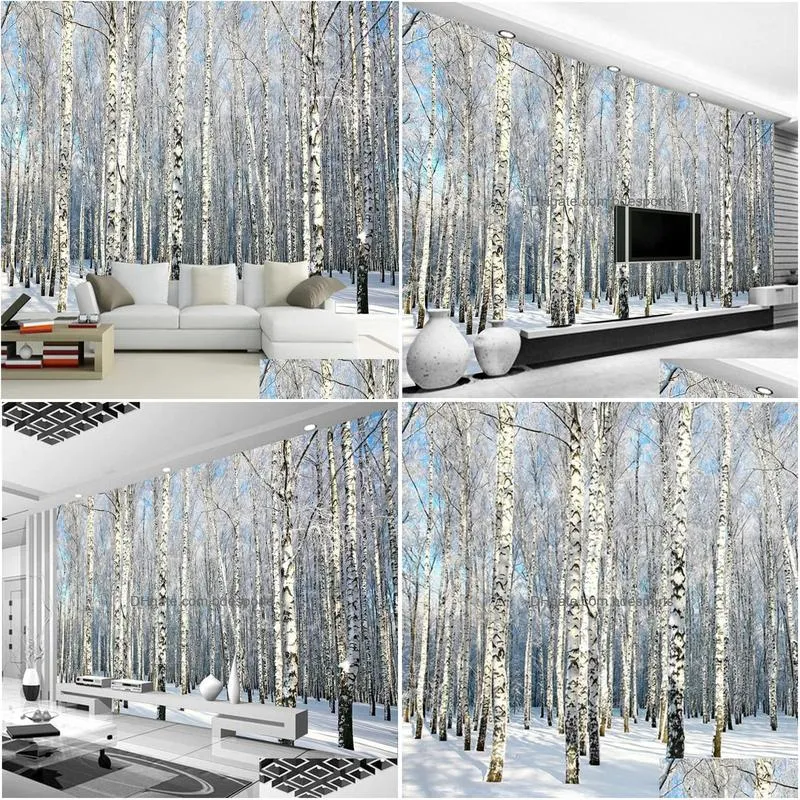 Wallpapers Custom Wall Cloth Modern 3D Birch Forest Landscape Nature Murals Wallpaper Living Room TV Sofa Backdrop Covering Home Decor