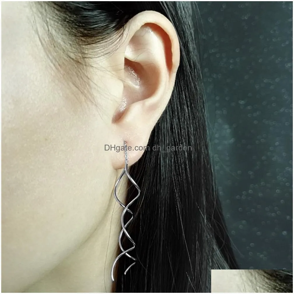 Unique Twisted Bar Long Line Chain Earrings white/Rose Gold Color Fashion Drop/Dangle Earring Jewelry Ear Cuff For Women DFE243