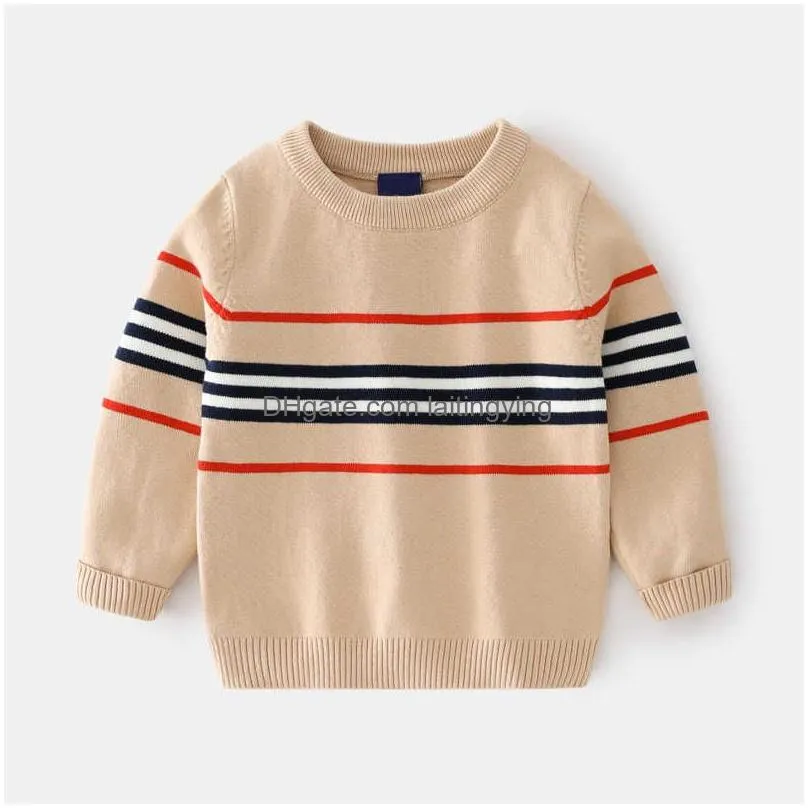 2t-6t stripe spring winter boy girl kids round-neck knit sweater baby pullover toddler long sleeve sweater y1024