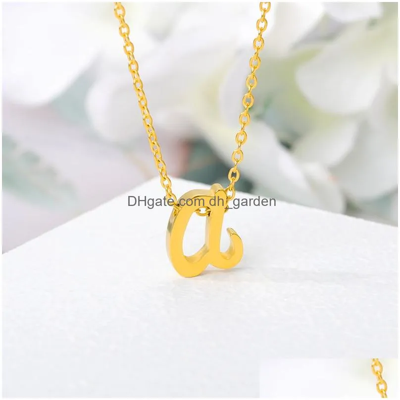 Vintage Tiny Initial Letter Necklaces For Women Stainless Steel Old English Letter Necklace Birthday Gothic Jewelry Gift Femme