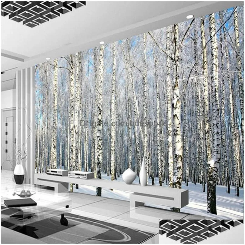 Wallpapers Custom Wall Cloth Modern 3D Birch Forest Landscape Nature Murals Wallpaper Living Room TV Sofa Backdrop Covering Home Decor