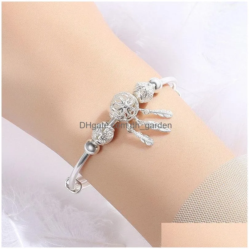 New Trendy Silver Color Feather Bracelet Jewelry Wholesale Square Cross Heart Simple Fashion Women Bracelets Birthday Gift