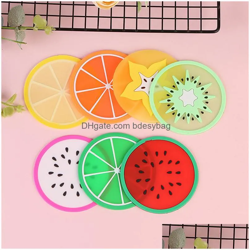 wholesale fruit silicone coaster mats pattern colorful round cup cushion holder thick drink tableware coasters mug