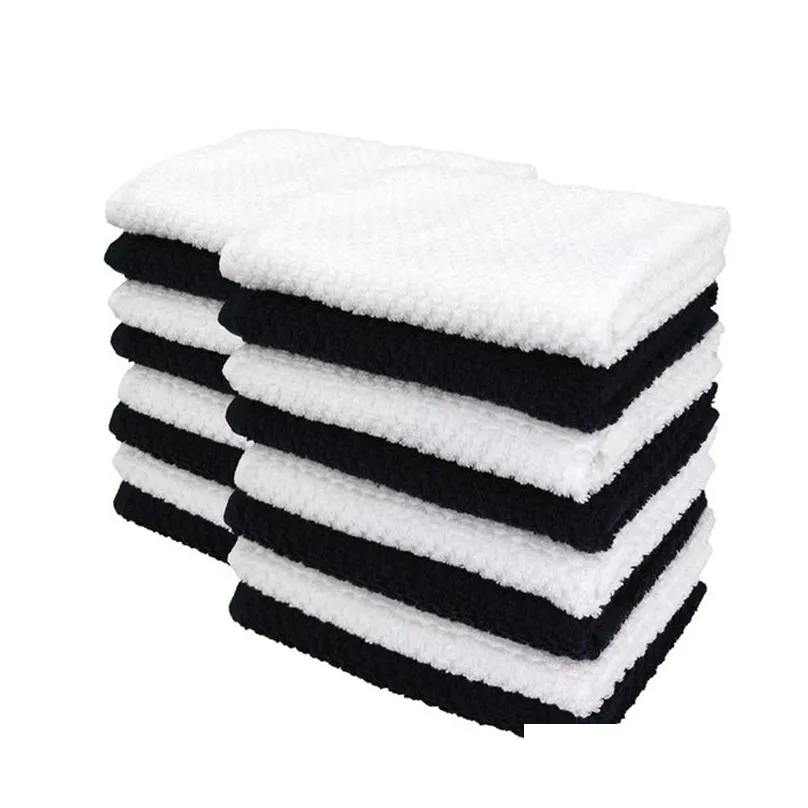 Towel Cotton 30X30Cm/12X12Inch Dish Towel Soft Super Absorbent Wi Rags Lattice Designed Bathroom Kitchen Tea Bar Towels Home Glass Han Dhbvt