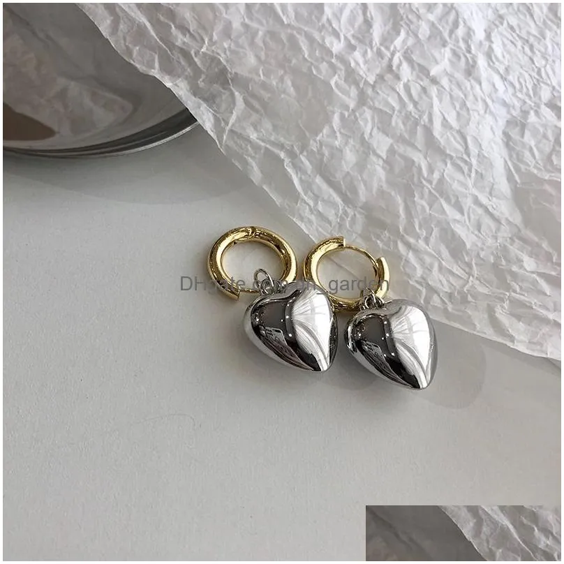 Statement Metallic Heart Drop Earrings For Women 2021 New Jewelry Designer Earing