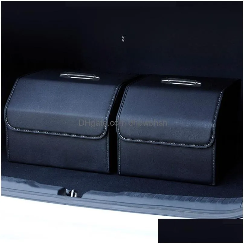 car trunk organizer box pu leather foldable stowing tidying interior holders boot food stuff automobile storage bags storage basket