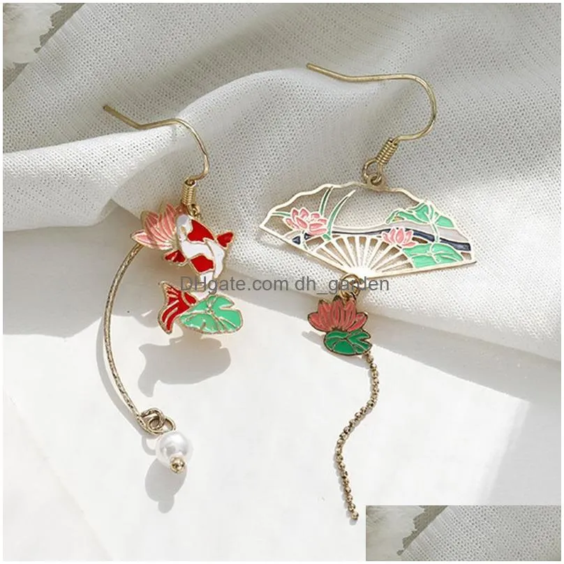 Flower Cute Animal Dangle Earrings For Women Moon Stars Kitten Rabbit Balloon Asymmetric Earring Party Jewelry Gift