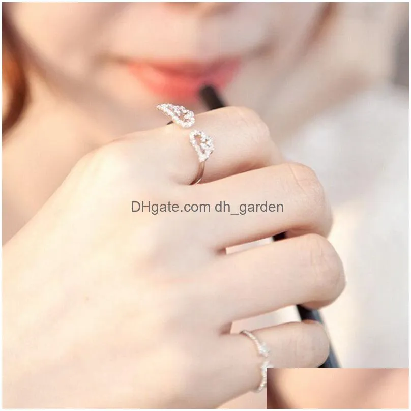 Angel Wings Ring Adjustable Rhinestone Finger Rings For Women Silver Color Female Party Birthday Jewelry Gift