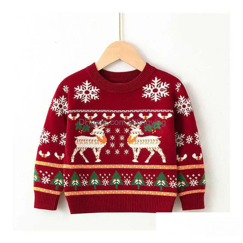 christmas children clothes x-mas knitted kids sweater pullover reindeer cotton toddler girls boys sweater bottoming knitwear y1024
