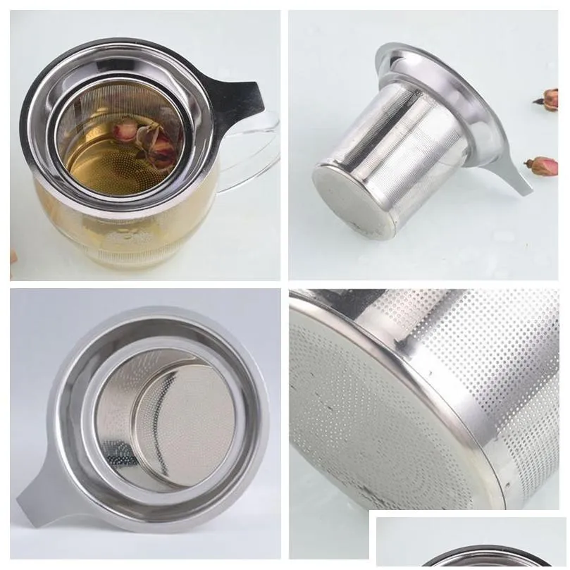 Tea Strainers Stainless Steel Coffee Tea Strainer Large Capacity Infuser Fine Mesh Strainers Filters Hanging On Teapots Mugs Cups Stee Dhi9O