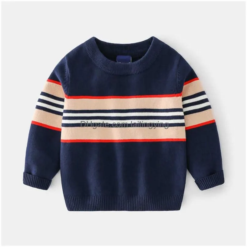 2t-6t stripe spring winter boy girl kids round-neck knit sweater baby pullover toddler long sleeve sweater y1024