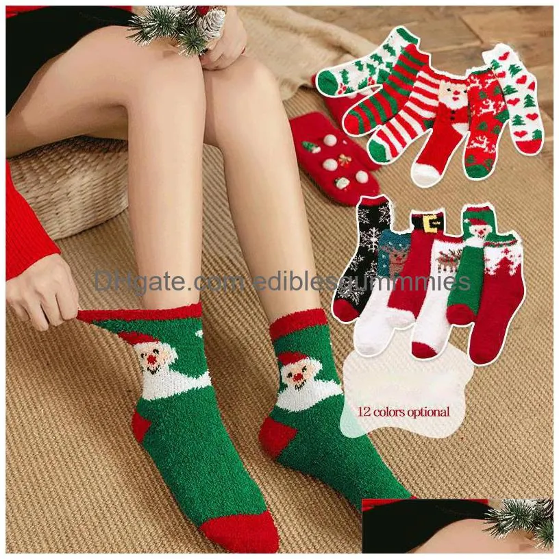 Christmas Decorations Socks Thickened Towel Autumn And Winter Warm Coral Veet Versatile Half Edge Drop Delivery Home Garden Festive Dh64A