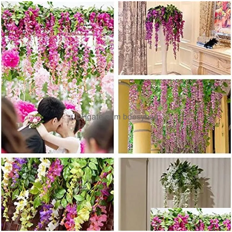 45 inch wisteria artificial flower bushy silk vine ratta hanging hanging for wedding party garden outdoor greenery office wall