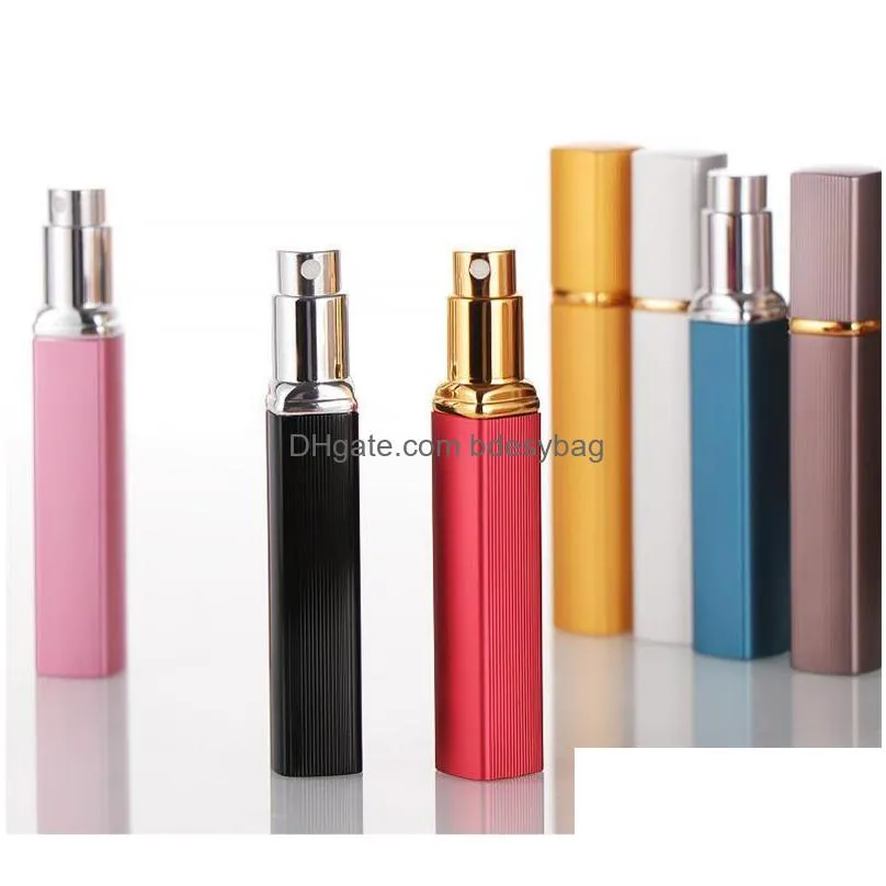 wholesale 7 color 10ml perfume bottle aluminum nozzle spray refillable bottle parfum cosmetic glass container